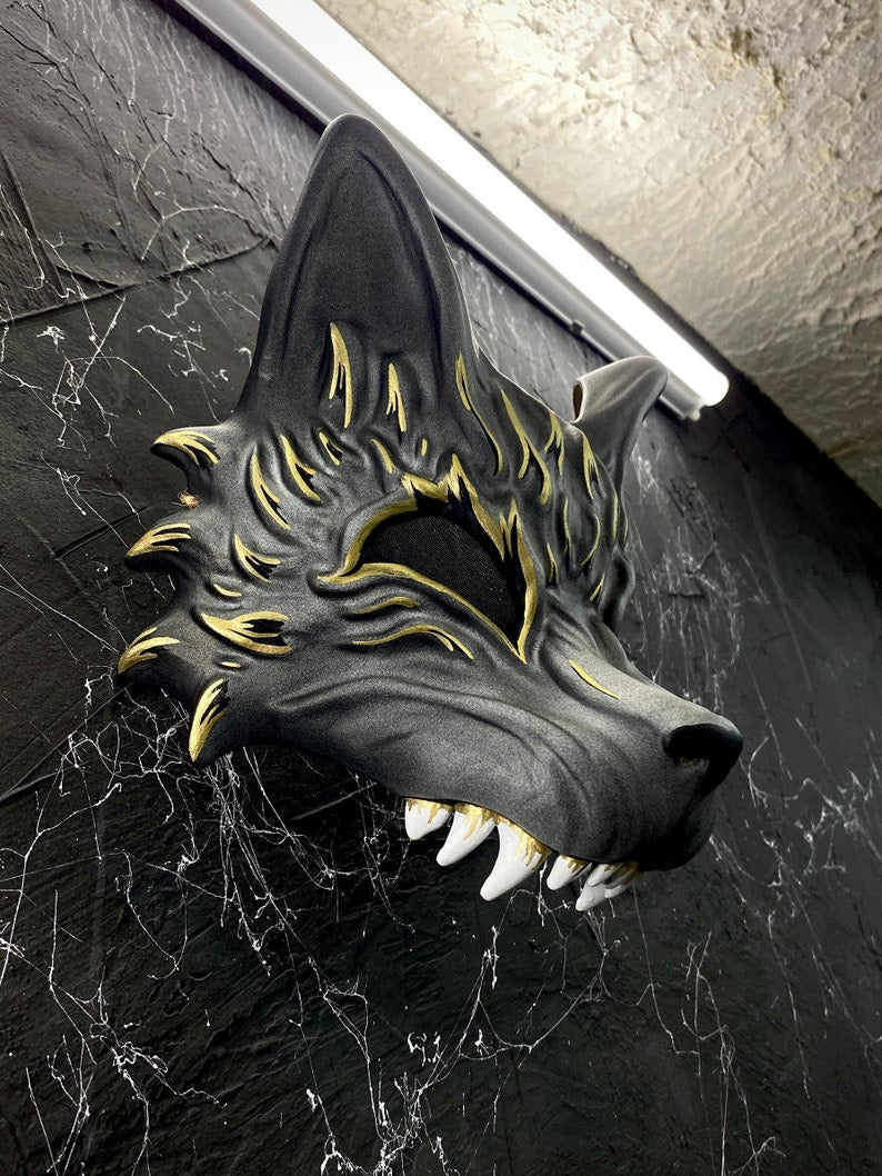 Fox Mask / Grey and Gold Kitsune