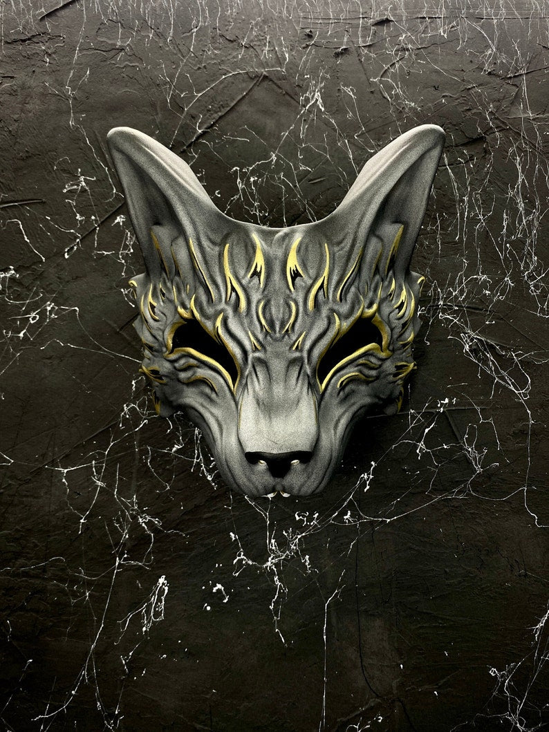 Fox Mask / Grey and Gold Kitsune