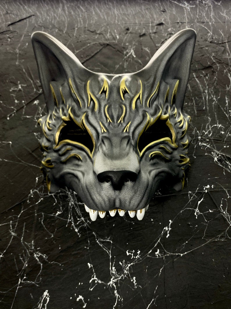 Fox Mask / Grey and Gold Kitsune